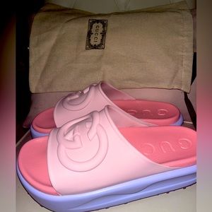 Women’s pink and purple gucci slides size 11